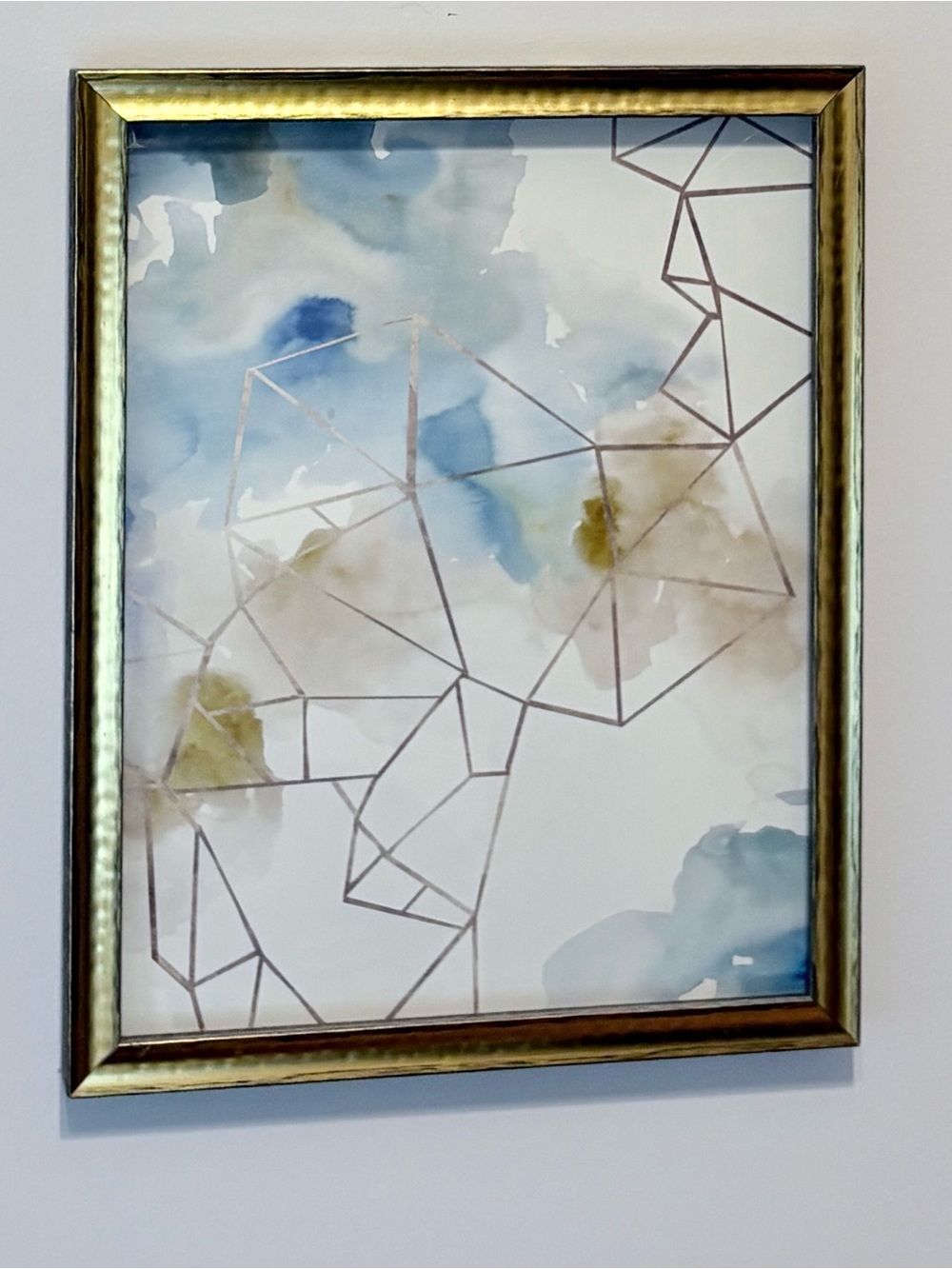 Abstract Blue & Gold Geometric Wall Art in Ornate Gold Frame
